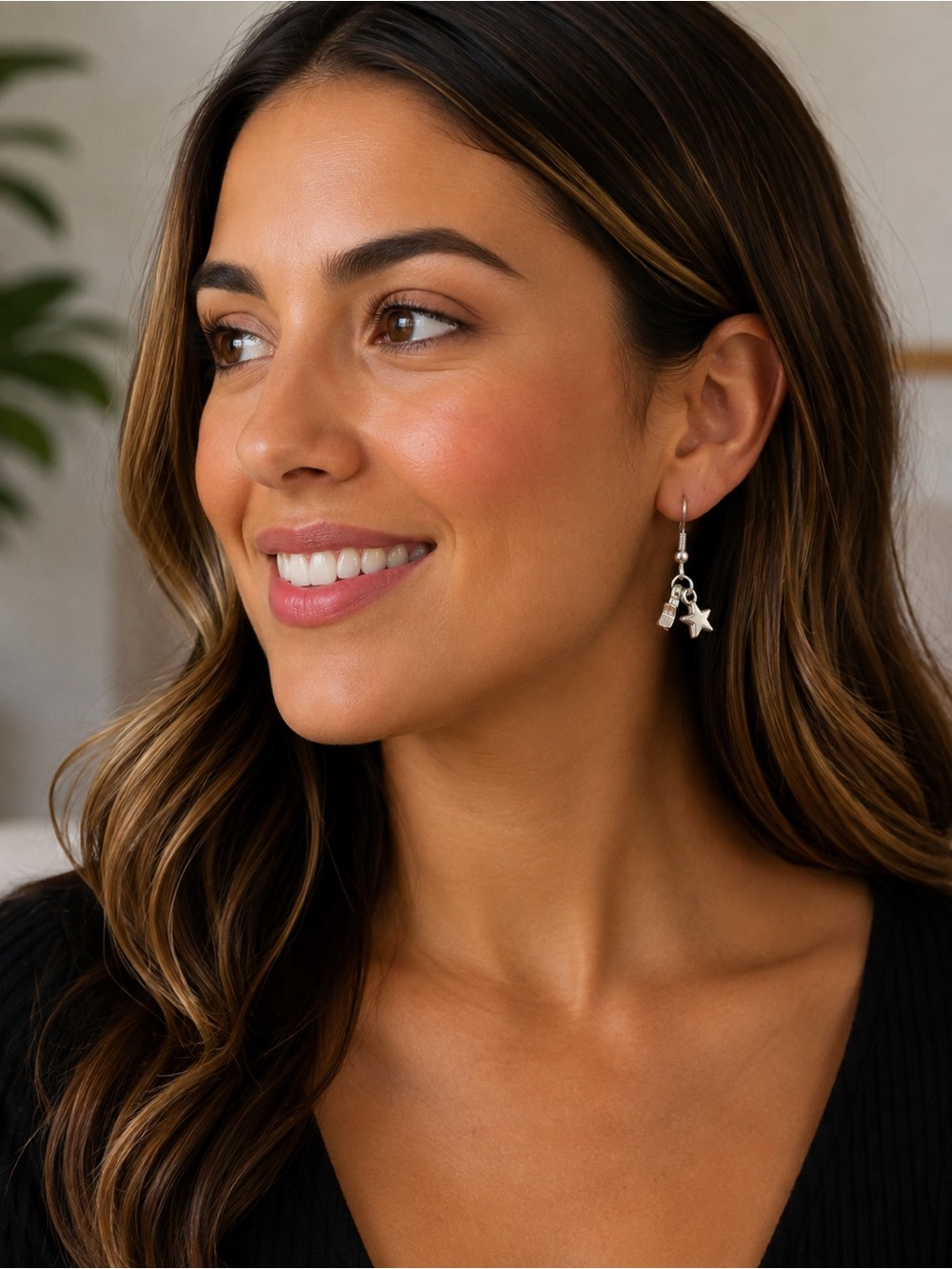 🎇Multi🎇Silver Double Star & Charm Drop Earrings (3/$15)